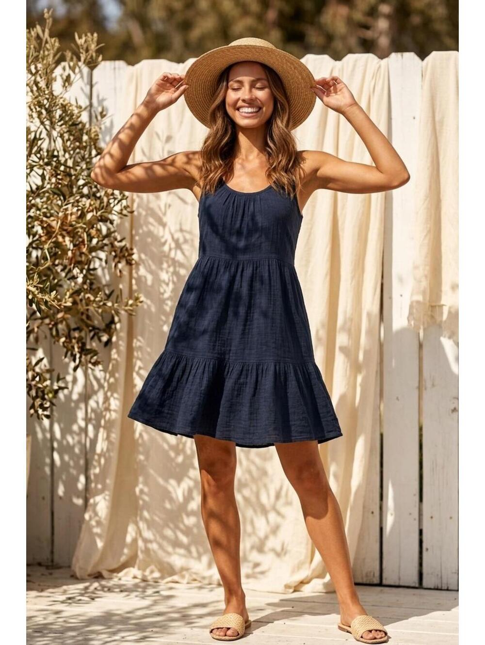Universal Thread Black Mini Dress Small Sleeveless Tiered Sundress Pockets NWT